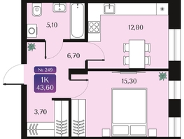 Продается 1-комнатная квартира ЖК Северное Сияние Премиум, 43.6 м², 7940000 рублей