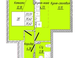 Продается 1-комнатная квартира ЖК На 2-й Дачной, 35.62  м², 7302100 рублей