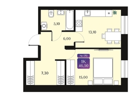 Продается 1-комнатная квартира ЖК Северное Сияние Премиум, 46.5  м&sup2;, 8370000 рублей