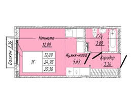 Продается 1-комнатная квартира  Дом на 2-й Дачной, 25.36  м&sup2;, 5991300 рублей
