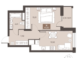Продается 1-комнатная квартира ЖК Заря на Завертяева, 43.2  м&sup2;, 6520000 рублей