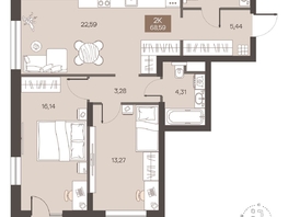 Продается 2-комнатная квартира ЖК Заря на Завертяева, 68.59  м&sup2;, 9400000 рублей