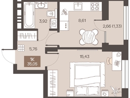 Продается 1-комнатная квартира ЖК Заря, дом 1.3, 35.05  м&sup2;, 5570000 рублей