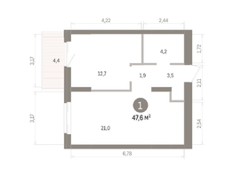 Продается 1-комнатная квартира ЖК Кварталы Драверта, дом 4, 47.62  м&sup2;, 9090000 рублей