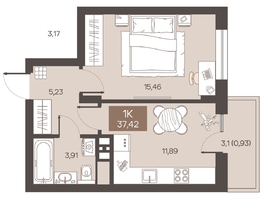Продается 1-комнатная квартира ЖК Заря, дом 1.3, 37.42  м&sup2;, 5520000 рублей
