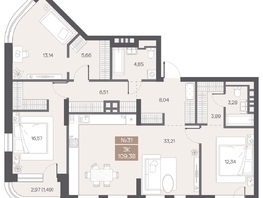 Продается 3-комнатная квартира ЖК ЦЕНТР-ПАРК на Волочаевской, 109.38  м&sup2;, 24615000 рублей
