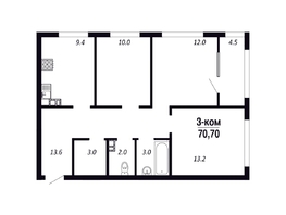 Продается 3-комнатная квартира ЖК ПАРК-квартал «Королёв», дом 6, 70.7  м&sup2;, 9544500 рублей