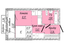 Продается 1-комнатная квартира  Дом на 2-й Дачной, 25.06  м&sup2;, 5922788 рублей