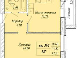 Продается 1-комнатная квартира ЖК Семиреченская, дом 1, 42.61  м&sup2;, 4474050 рублей