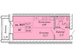 Продается Студия ЖК Семиреченская, дом 1, 28.88  м&sup2;, 3754400 рублей