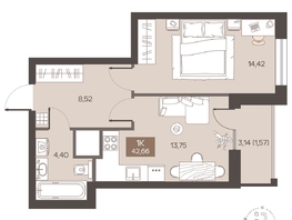 Продается 1-комнатная квартира ЖК Заря, дом 1.1, 42.66  м&sup2;, 6670000 рублей