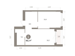 Продается 1-комнатная квартира ЖК Кварталы Драверта, дом 5, 48.14  м&sup2;, 9150000 рублей