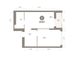 Продается 1-комнатная квартира ЖК Кварталы Драверта, дом 5, 48.83  м&sup2;, 9230000 рублей