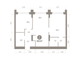 Продается 2-комнатная квартира ЖК Кварталы Драверта, дом 5, 62.33  м&sup2;, 12300000 рублей