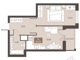 Продается 1-комнатная квартира ЖК Заря, дом 2.1, 42.93  м&sup2;, 7070000 рублей