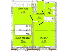 Продается 1-комнатная квартира  Дом на 2-й Дачной, 38.01  м&sup2;, 7982100 рублей