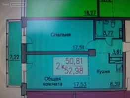 2-комнатная квартира, 52.9 м², 6/17 этаж