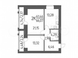 Продается 2-комнатная квартира ЖК Гравитация, 66.1  м², 7599000 рублей