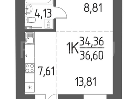 Продается 1-комнатная квартира Петра Чайковского (Левобережный мкр.) ул, 36.6 м², 4950000 рублей