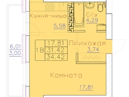 Продается 1-комнатная квартира ЖК Ленина, дом 116, блок-секция 2, 34.42  м², 4440180 рублей