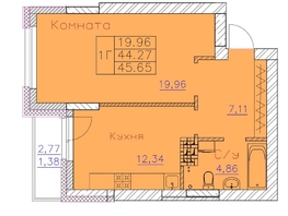 Продается 1-комнатная квартира ЖК Ленина, дом 116, блок-секция 2, 44.27 м², 4750000 рублей