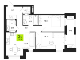 Продается 2-комнатная квартира ЖК Поэзия, 68.19  м², 10050000 рублей
