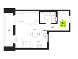 Продается 1-комнатная квартира ЖК Поэзия, 40.21  м², 6370000 рублей