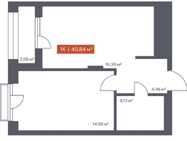Продается 1-комнатная квартира ЖК Ломоносов, 40.84  м&sup2;, 9777096 рублей