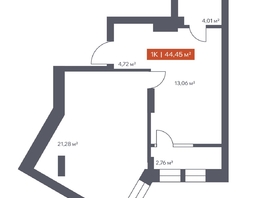 Продается 1-комнатная квартира ЖК Ломоносов, 44.45  м&sup2;, 8481610 рублей