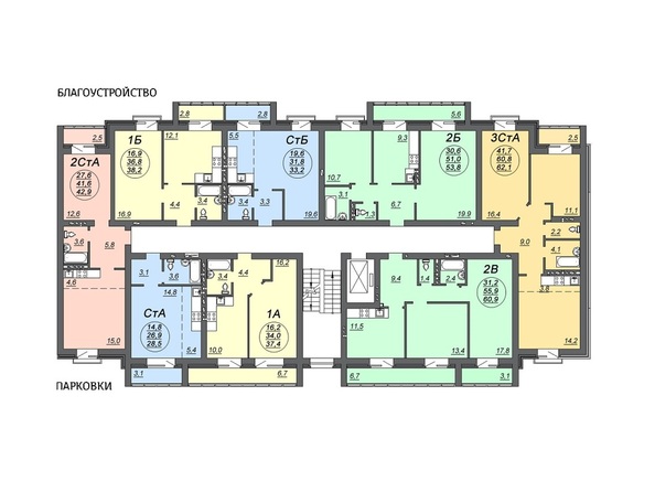Подъезд 2. Планировка 2,4 этажей